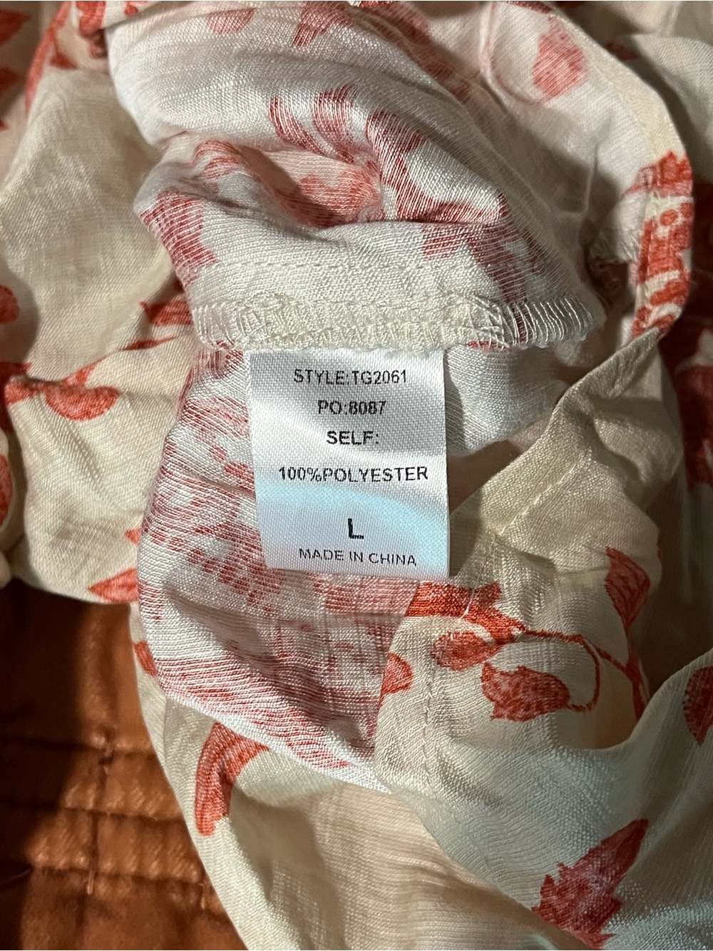 Cream Floral Puff-Sleeve Button-Up Top - Picture 6 of 6